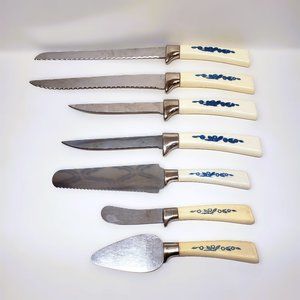 Vtg Blue Cornflower Knife Set Lifetime Cutlery Sheffield England Cheese Lot x7